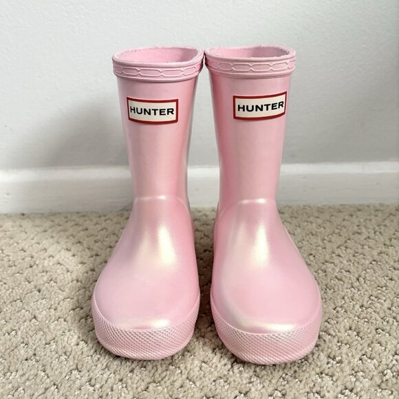 Hunter Kids First Classic Nebula Sparkle Gloss Pink Glitter Rain Boots Size 7 - Picture 1 of 7